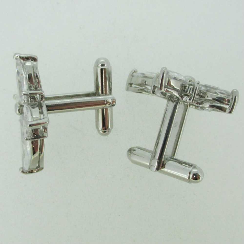 Silver Tone Rhinestone Cross Shaped Cufflinks - image 3