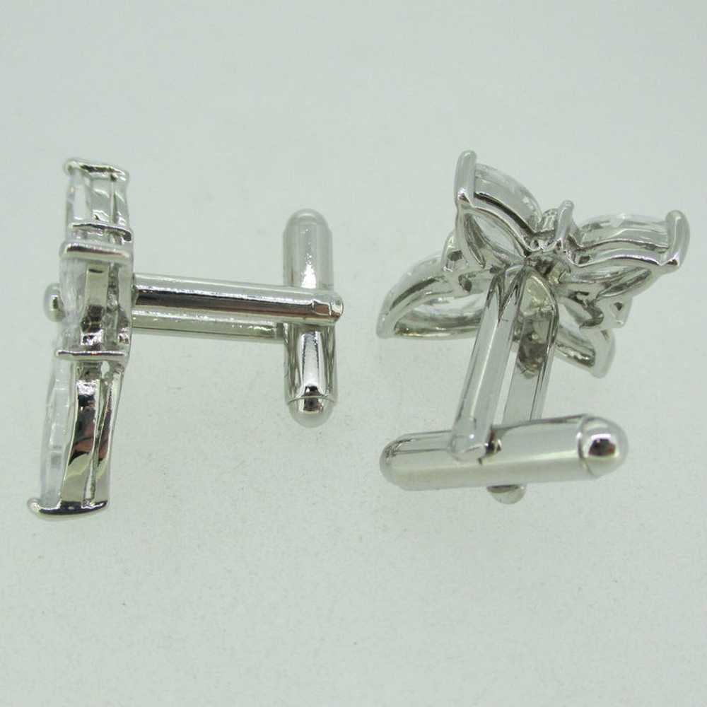 Silver Tone Rhinestone Cross Shaped Cufflinks - image 4