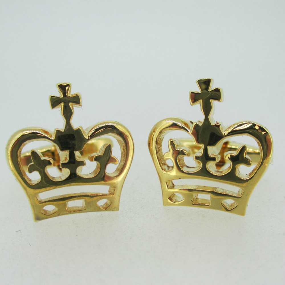 Gold Tone Crown Shaped Cuff Links - image 1