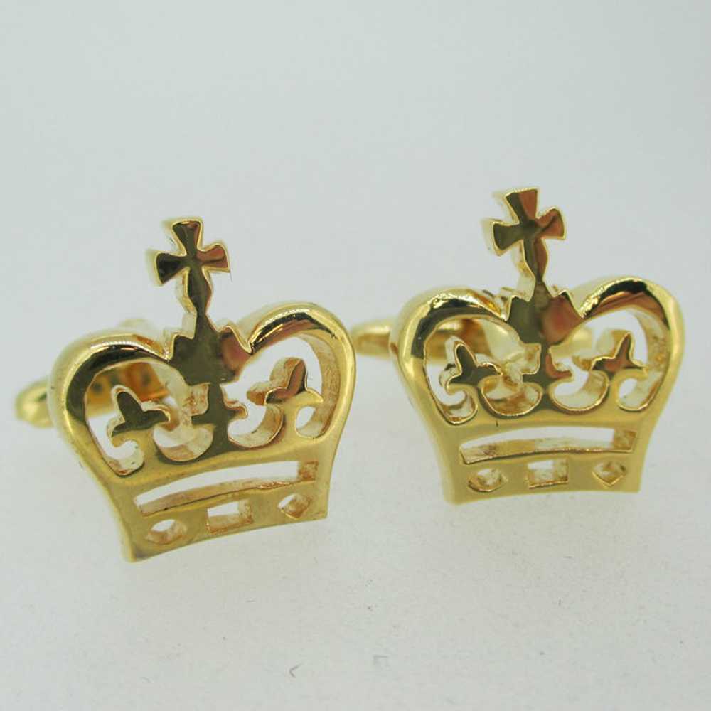 Gold Tone Crown Shaped Cuff Links - image 3
