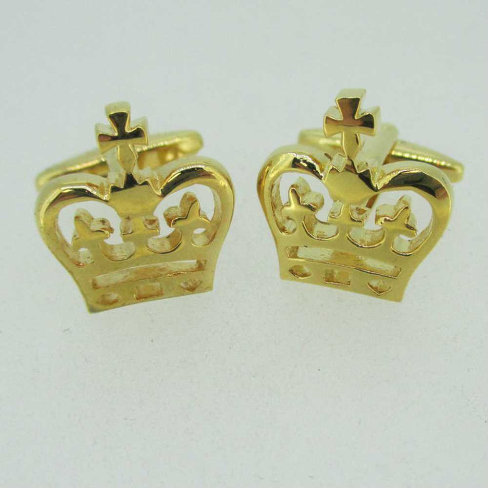 Gold Tone Crown Shaped Cuff Links - image 5