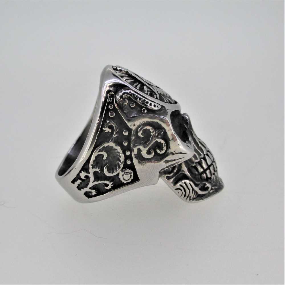 Silver Tone Freemason Skull Mens Ring Size 10 - image 3