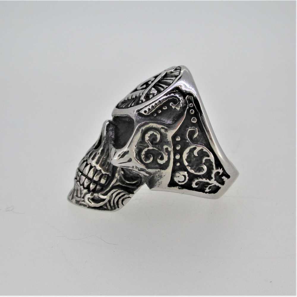 Silver Tone Freemason Skull Mens Ring Size 10 - image 5