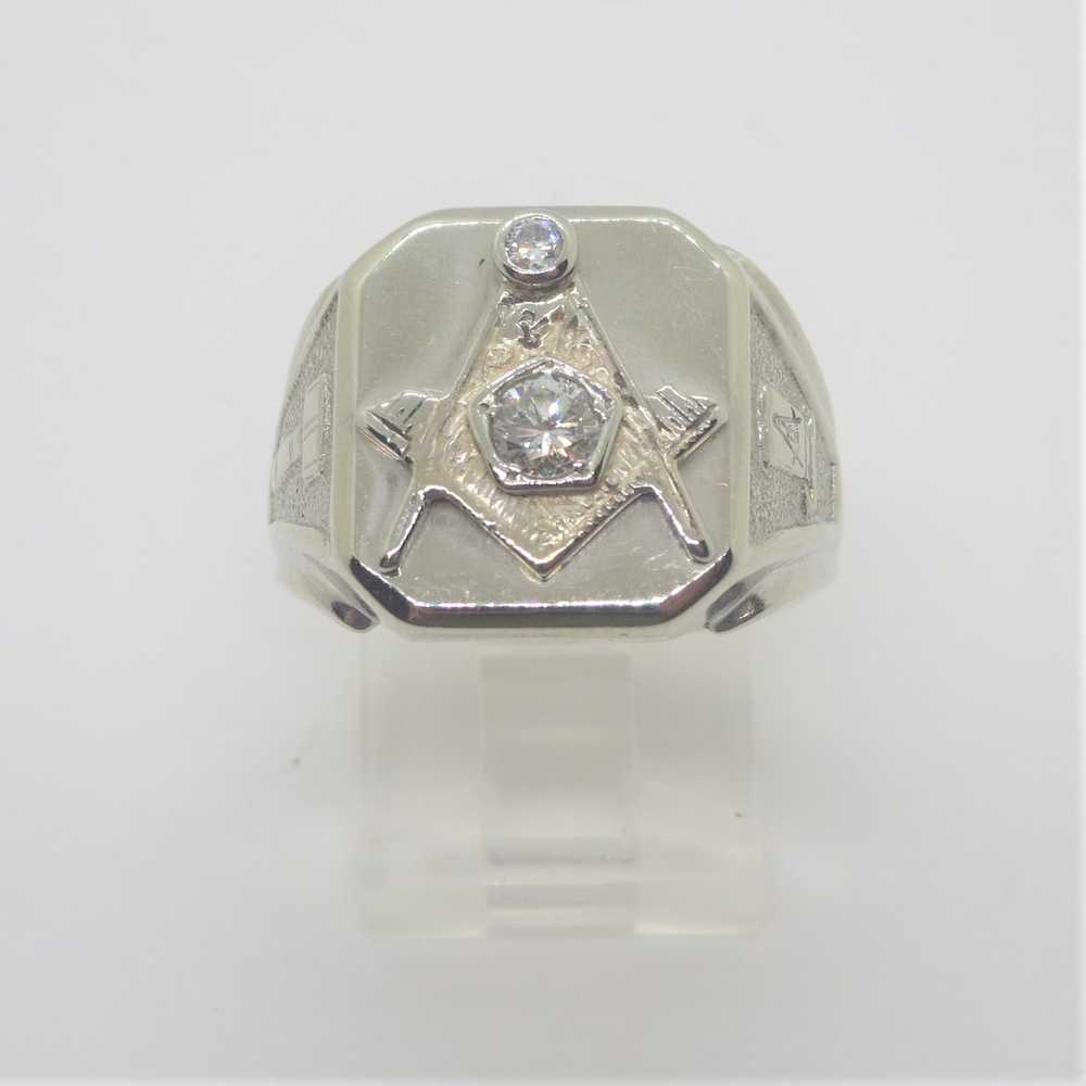 14k White Gold & Diamonds Mens Masonic Past Worsh… - image 1