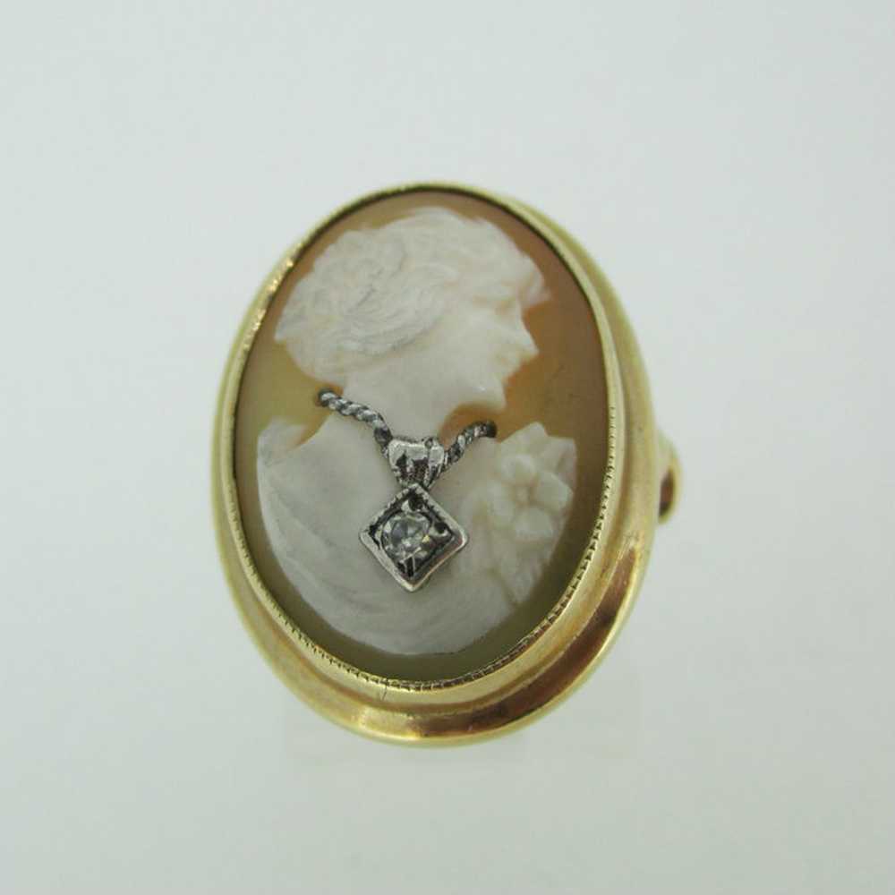 Victorian 10k Yellow Gold Cameo Portrait Ring wit… - image 1