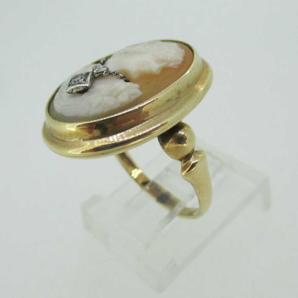 Victorian 10k Yellow Gold Cameo Portrait Ring wit… - image 2