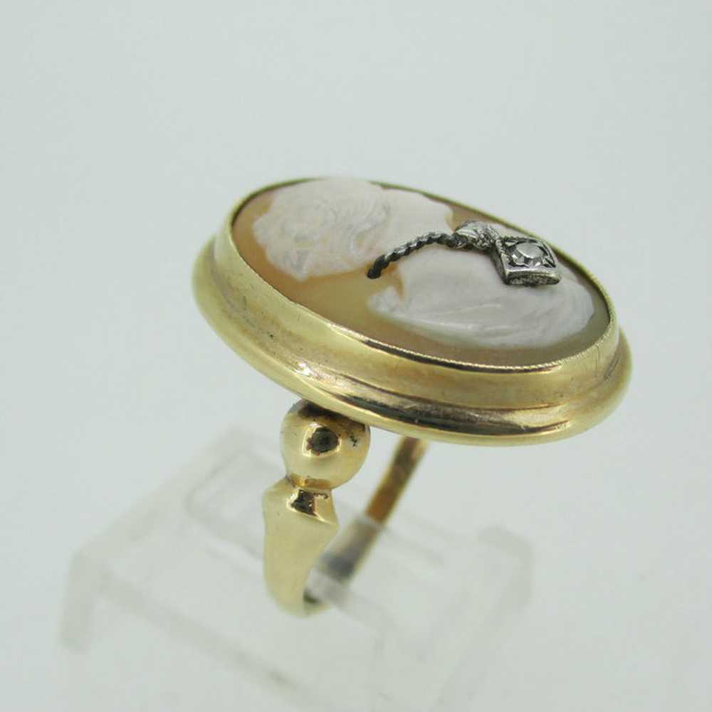 Victorian 10k Yellow Gold Cameo Portrait Ring wit… - image 3