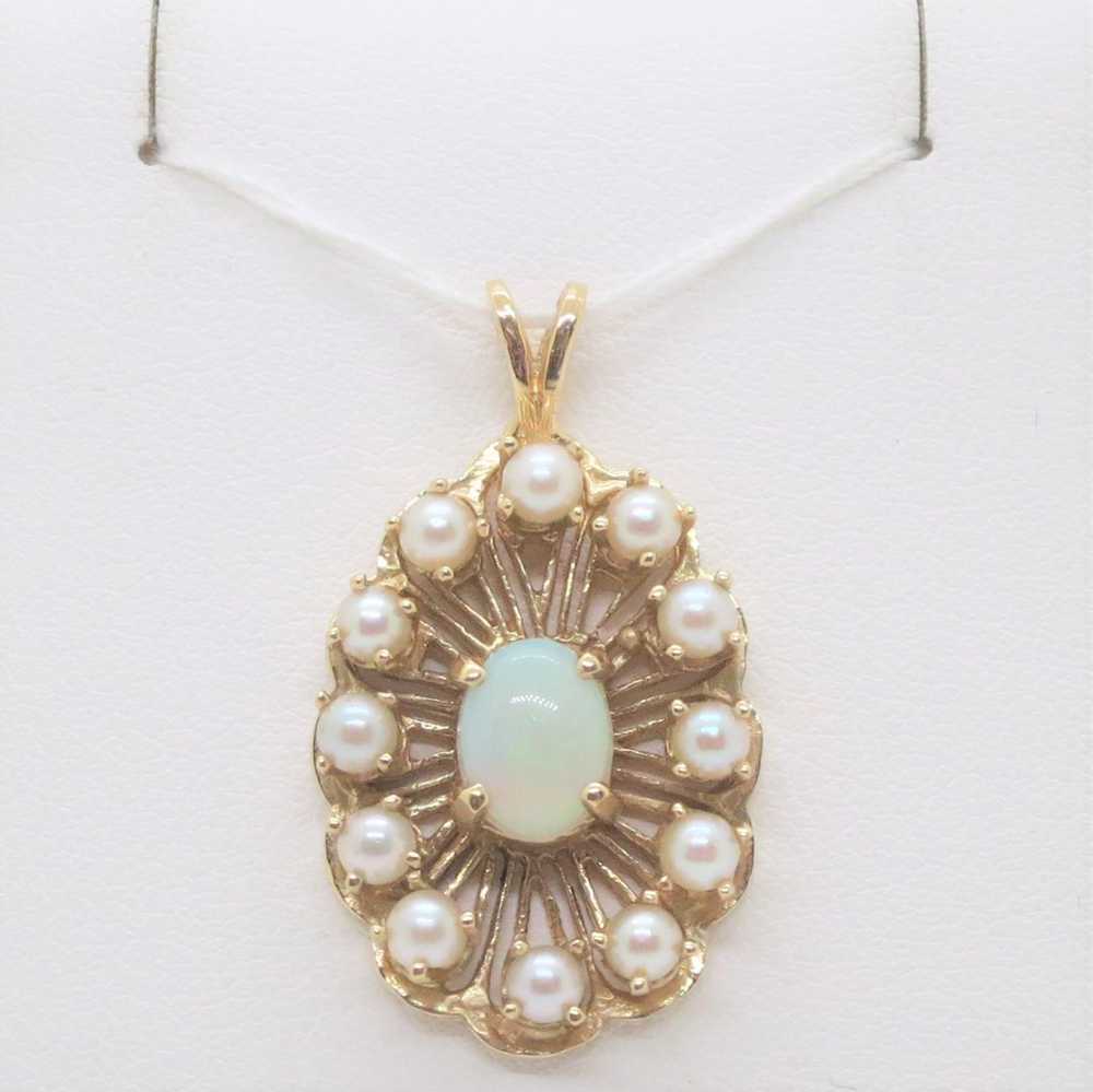 14k Yellow Gold Opal Center w Pearl Halo Sunburst… - image 1