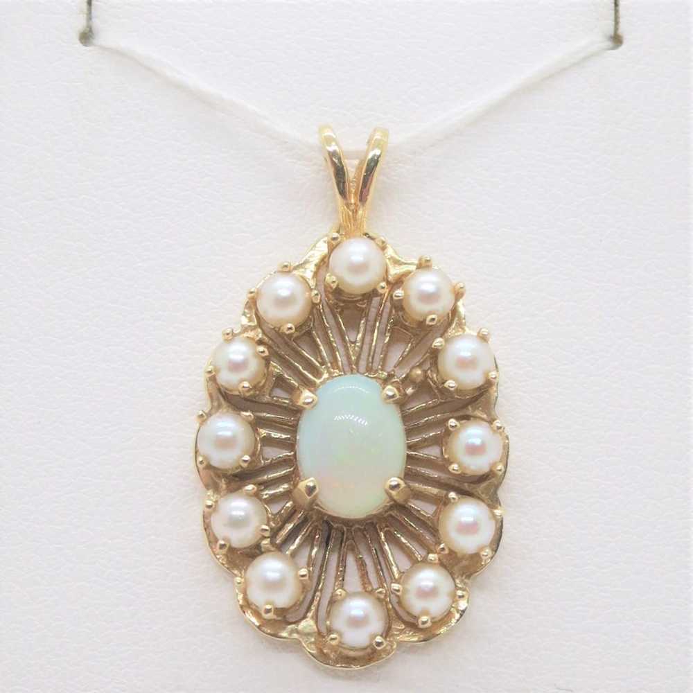 14k Yellow Gold Opal Center w Pearl Halo Sunburst… - image 4