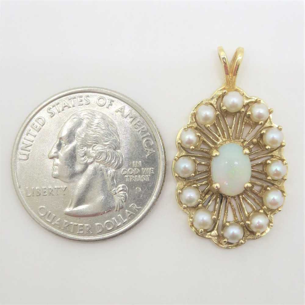 14k Yellow Gold Opal Center w Pearl Halo Sunburst… - image 6