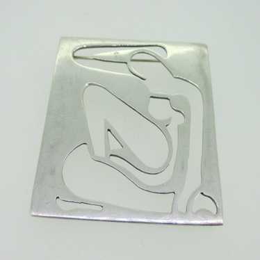 Large Sterling Silver Nude Woman Cutout Pin Brooch - image 1