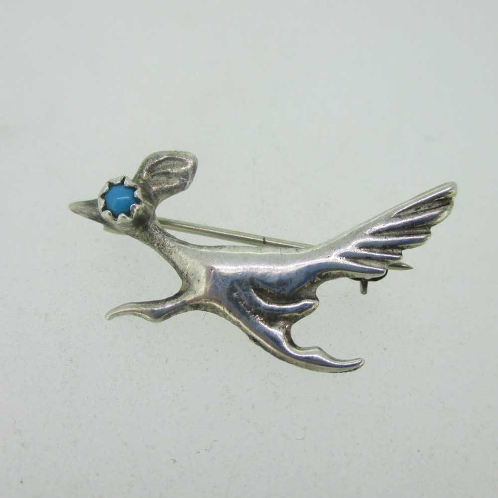 Sterling Silver Turquoise Roadrunner Bird Pin Bro… - image 1