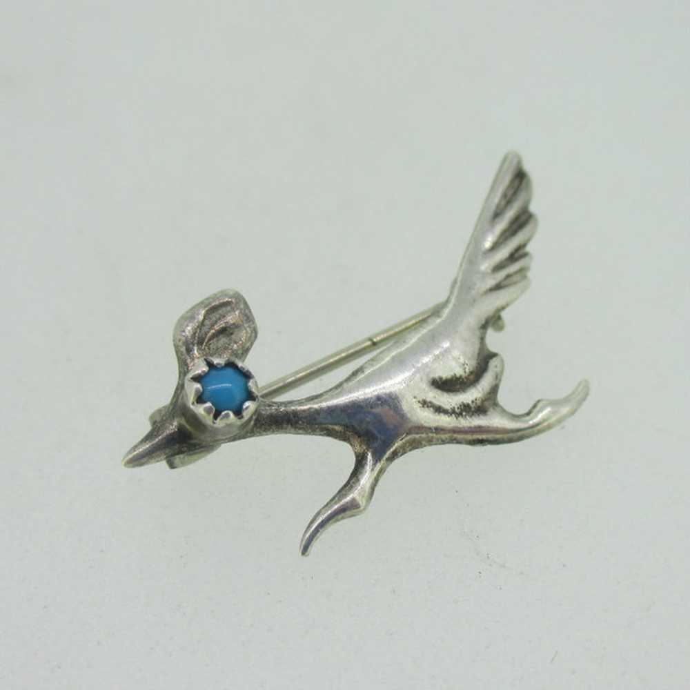 Sterling Silver Turquoise Roadrunner Bird Pin Bro… - image 2