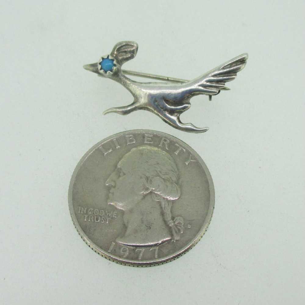Sterling Silver Turquoise Roadrunner Bird Pin Bro… - image 4