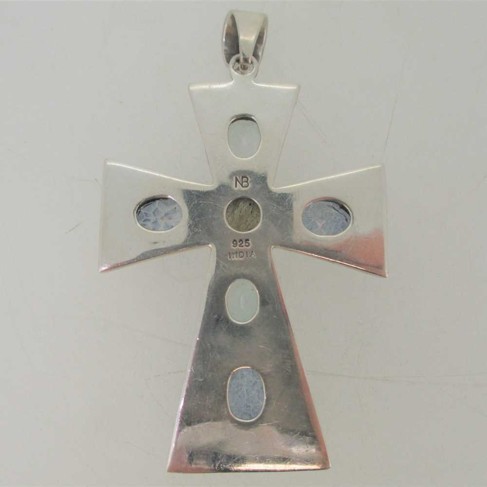 Sterling Silver Cross Pendent with Topaz, Moonsto… - image 5