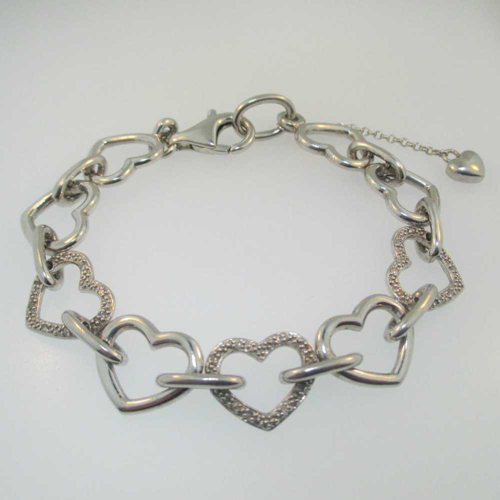 Sterling Silver Diamond Heart Bracelet with Dangl… - image 1