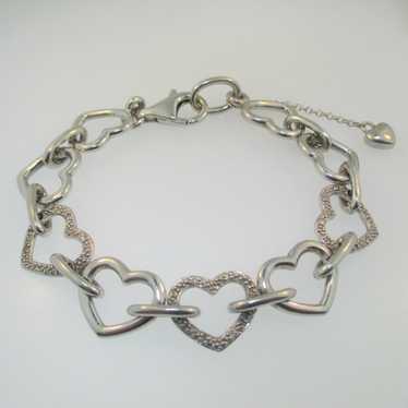 Sterling Silver Diamond Heart Bracelet with Dangl… - image 1