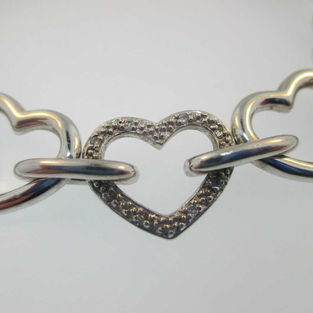 Sterling Silver Diamond Heart Bracelet with Dangl… - image 2