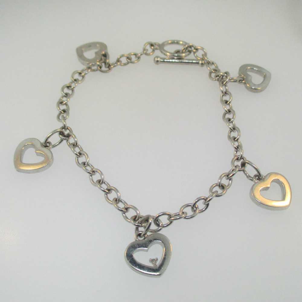 Sterling Silver Diamond Heart Charm Bracelet 7.5" - image 1