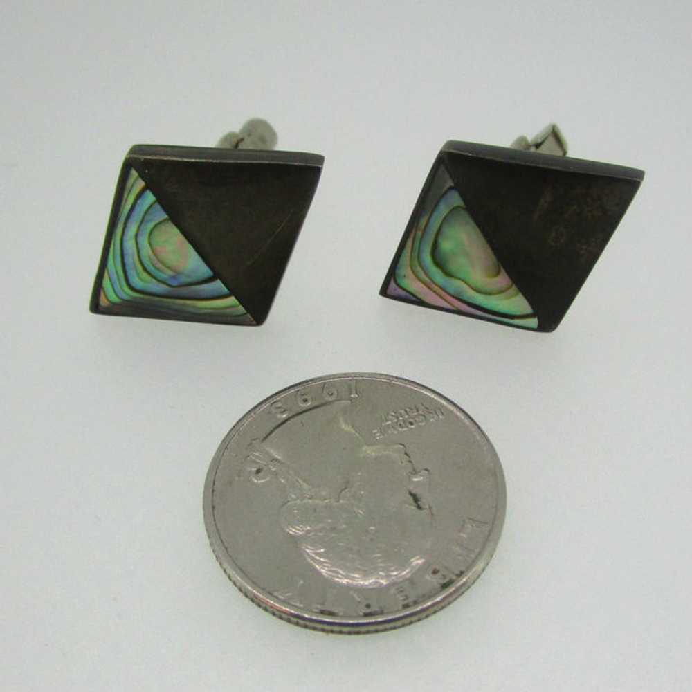 Sterling Silver Abalone Diamond Shape Cufflinks - image 2