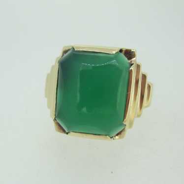 10k Yellow Gold Green Onyx Men's Ring Size 9 - image 1