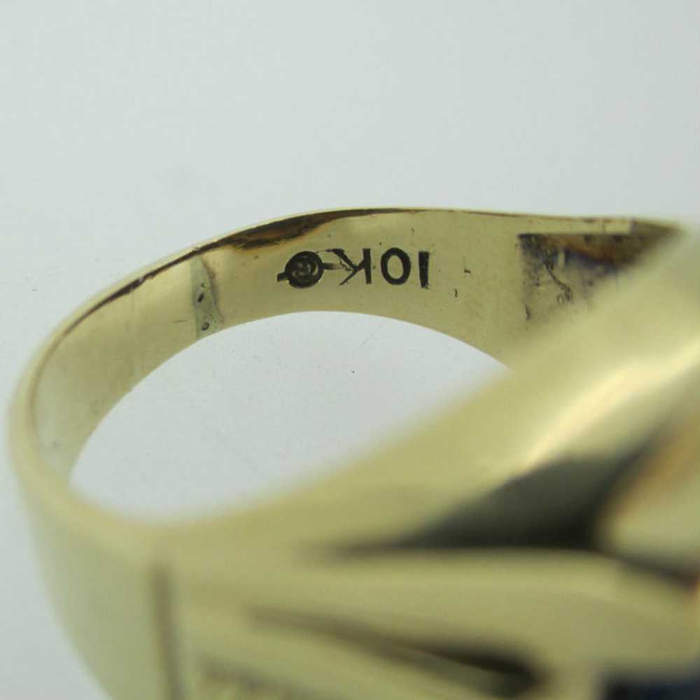 10k Yellow Gold Blue Glass Masonic Ring Size 7 - image 4