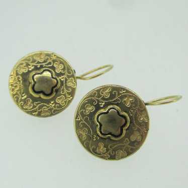 14k Yellow Gold Floral Circle Earrings - image 1