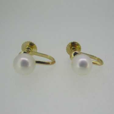 14k Yellow Gold Pearl Screw Back Earrings - image 1