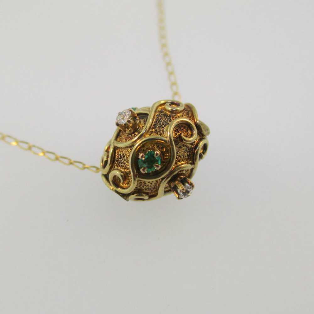 14k Yellow Gold Diamond and Emerald Bead Necklace… - image 5