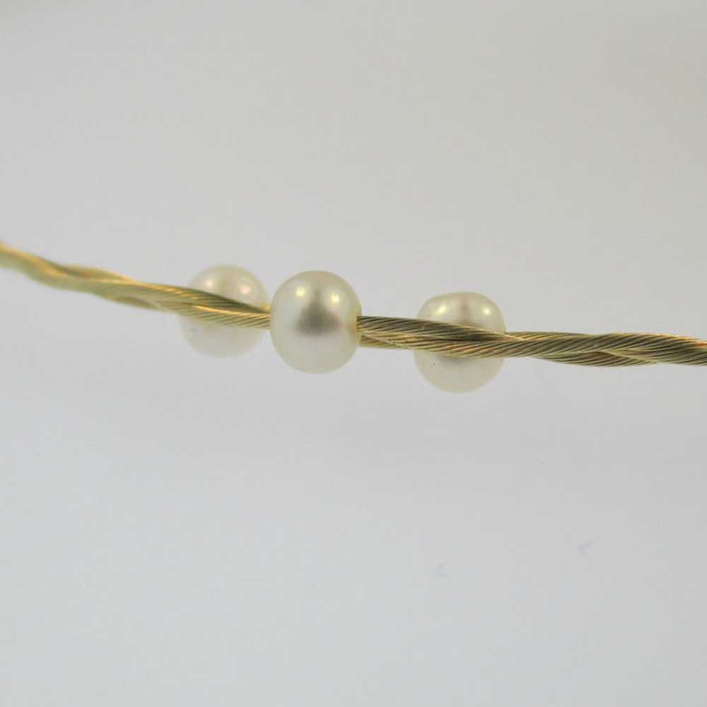 14k Yellow Gold Twisting Necklace Choker with Whi… - image 2