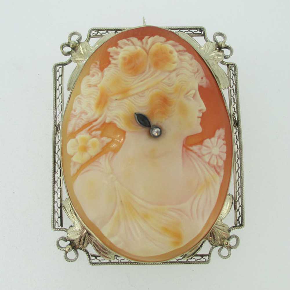 Victorian 14k White Gold Conch Shell Cameo with F… - image 2