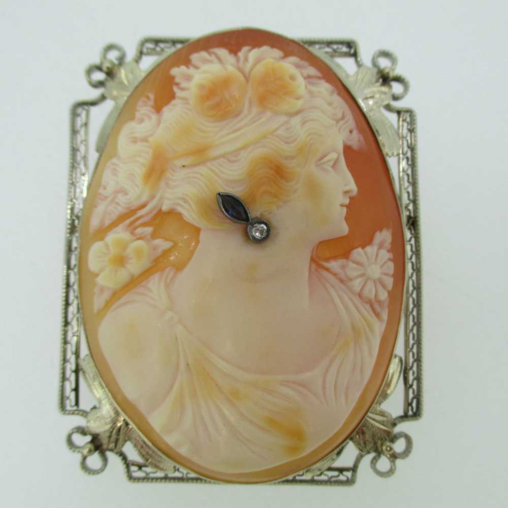 Victorian 14k White Gold Conch Shell Cameo with F… - image 5