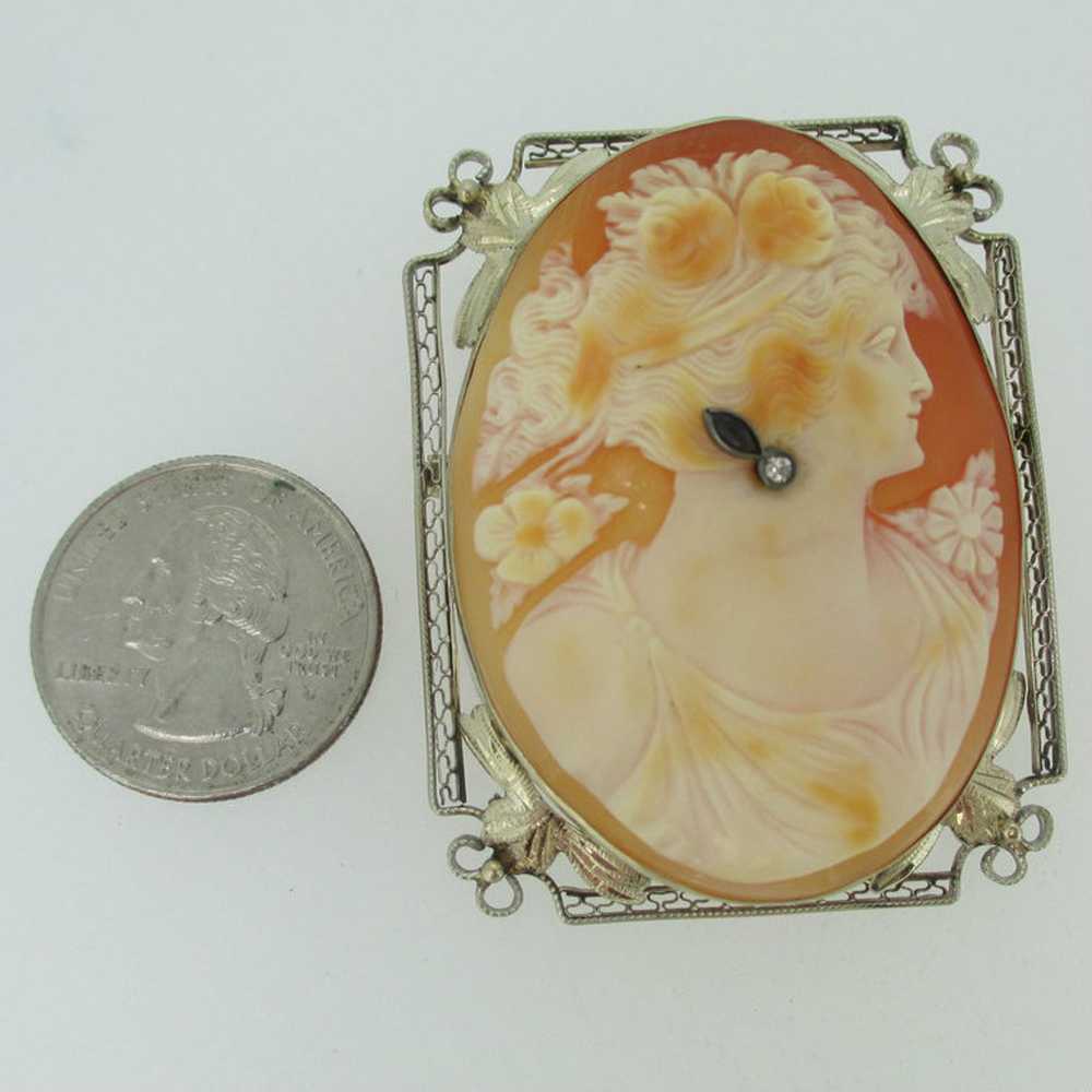 Victorian 14k White Gold Conch Shell Cameo with F… - image 7