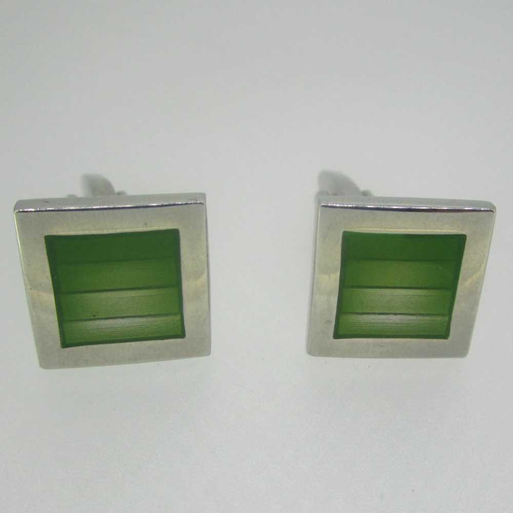 Silver Tone Green Square Cufflinks - image 1