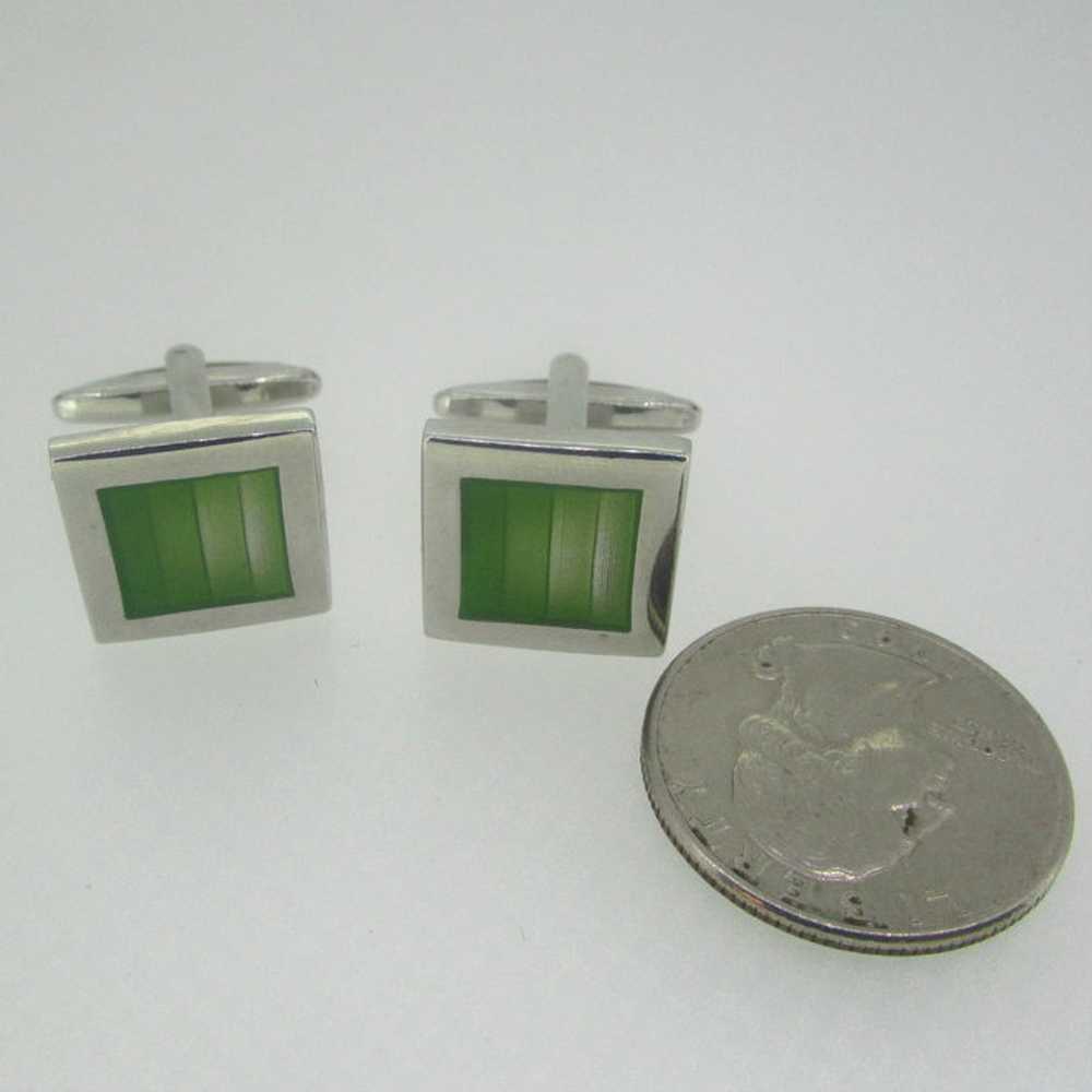 Silver Tone Green Square Cufflinks - image 2