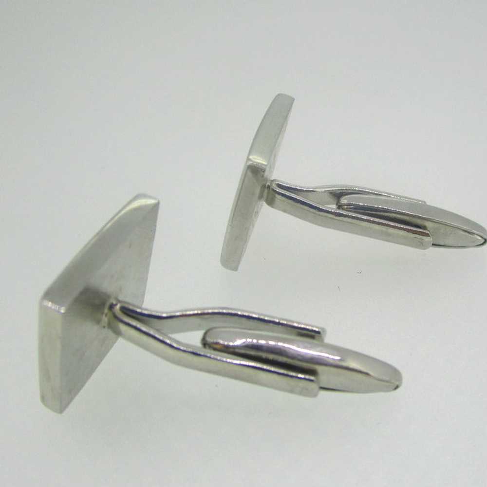 Silver Tone Green Square Cufflinks - image 3