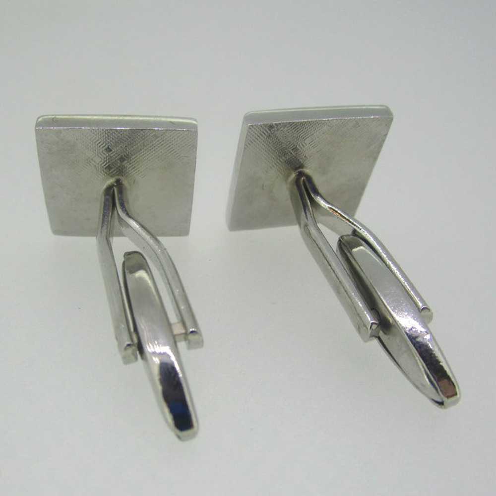 Silver Tone Green Square Cufflinks - image 4