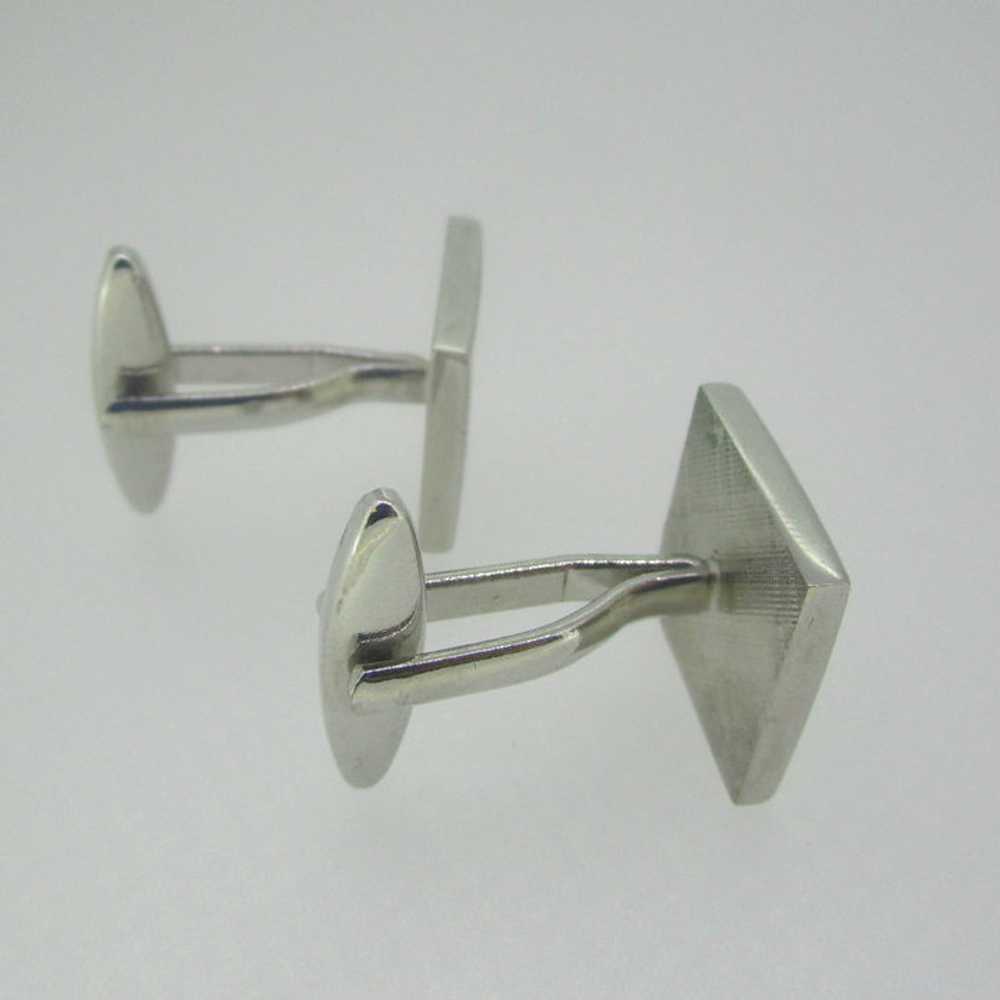 Silver Tone Green Square Cufflinks - image 5