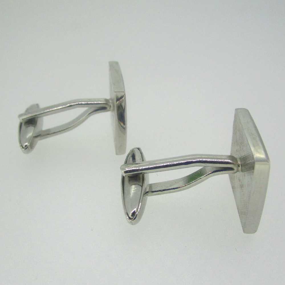 Silver Tone Green Square Cufflinks - image 6