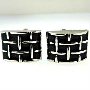 Silver Tone and Black Detailed Cufflinks