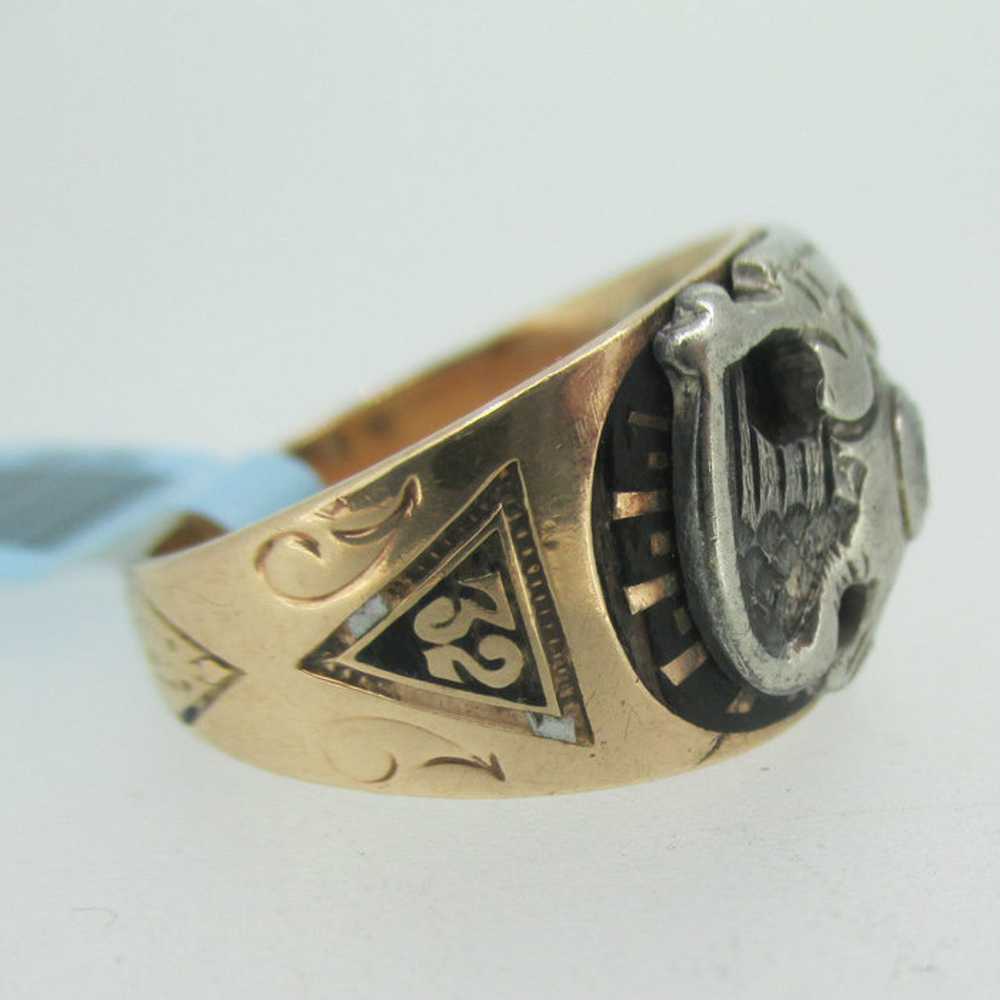 10k Yellow Gold Masonic Ring 32nd Degree with Dia… - image 3