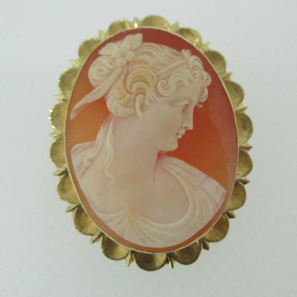 14k Yellow Gold Conch Shell Cameo Pendant Brooch … - image 2