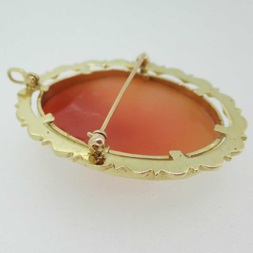 14k Yellow Gold Conch Shell Cameo Pendant Brooch … - image 3