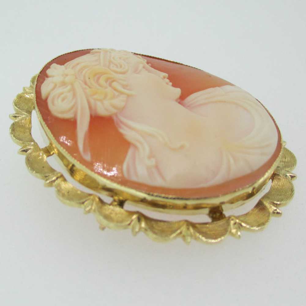 14k Yellow Gold Conch Shell Cameo Pendant Brooch … - image 5