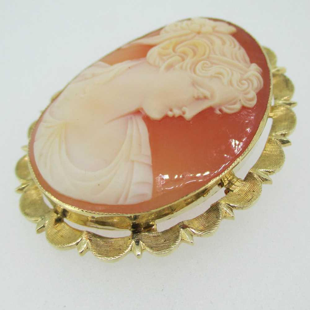 14k Yellow Gold Conch Shell Cameo Pendant Brooch … - image 7