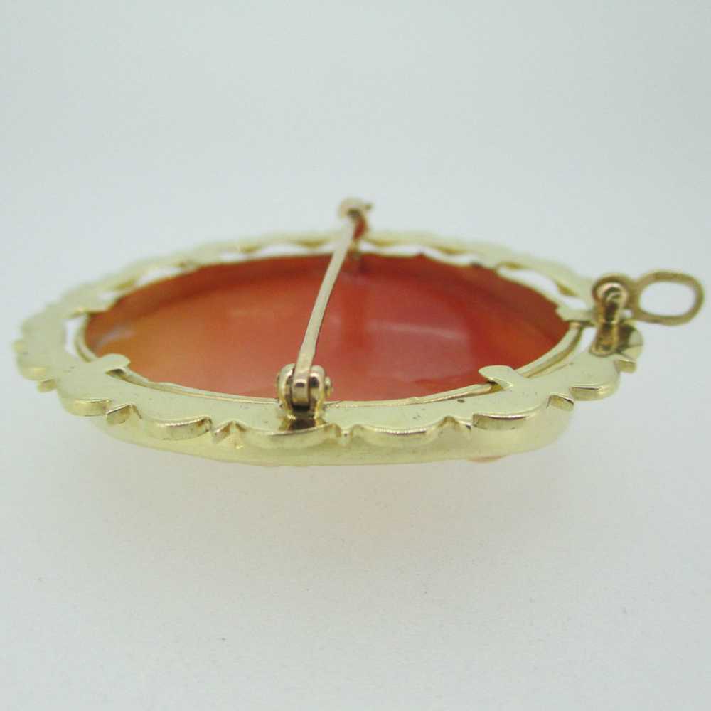 14k Yellow Gold Conch Shell Cameo Pendant Brooch … - image 8