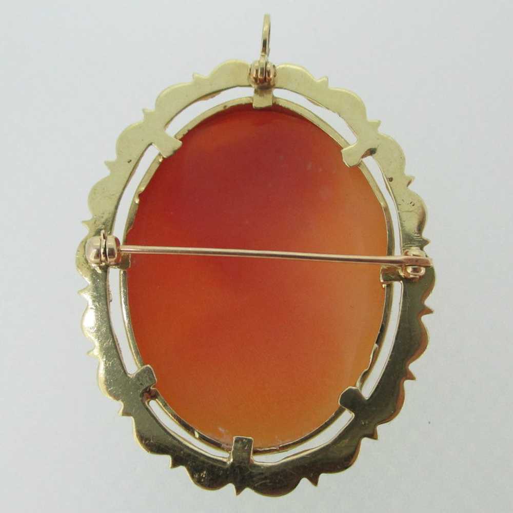 14k Yellow Gold Conch Shell Cameo Pendant Brooch … - image 9