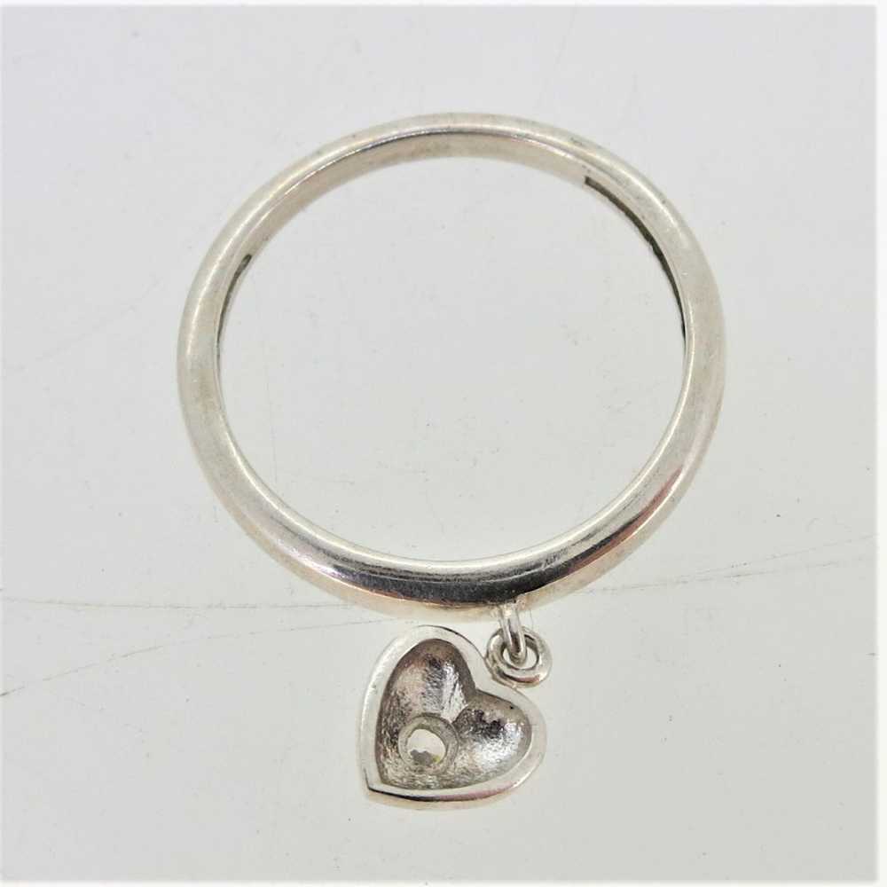 Sterling Silver Heart Charm CZ Accent Ring Size 9… - image 8