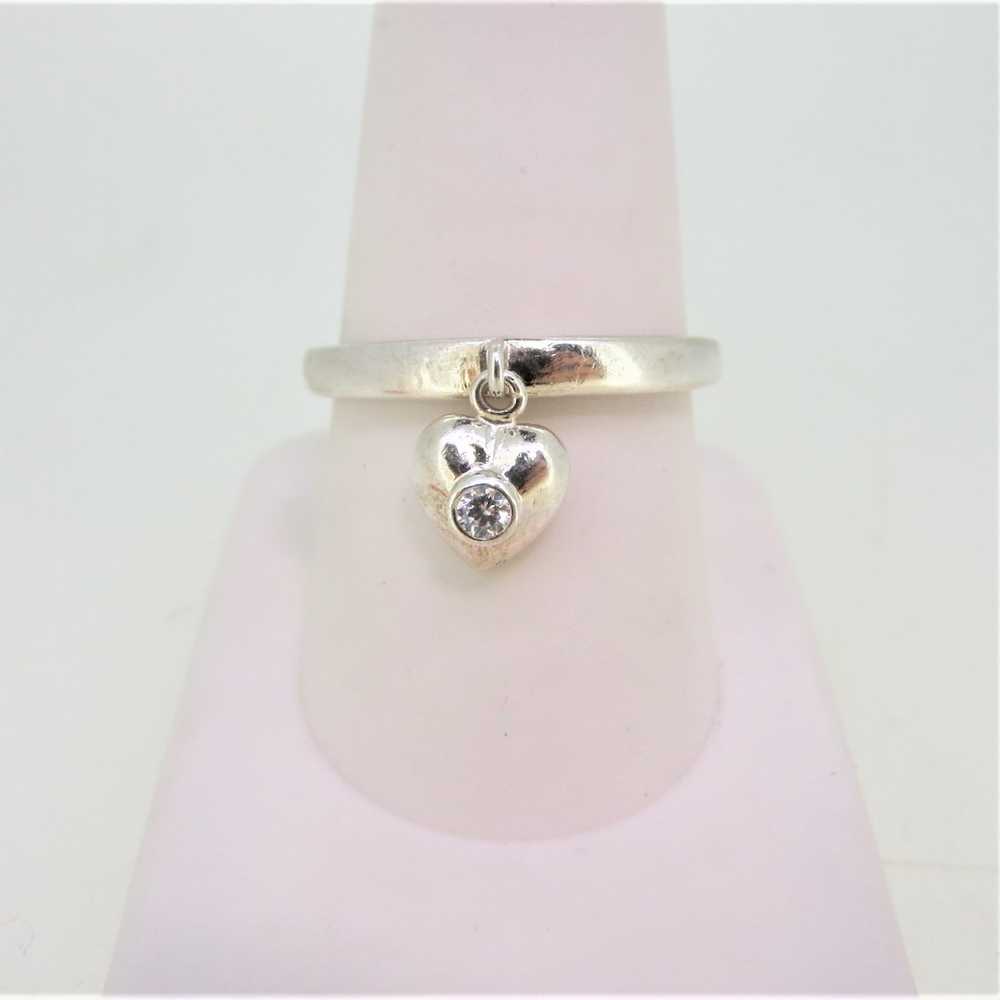 Sterling Silver Heart Charm CZ Accent Ring Size 9… - image 9