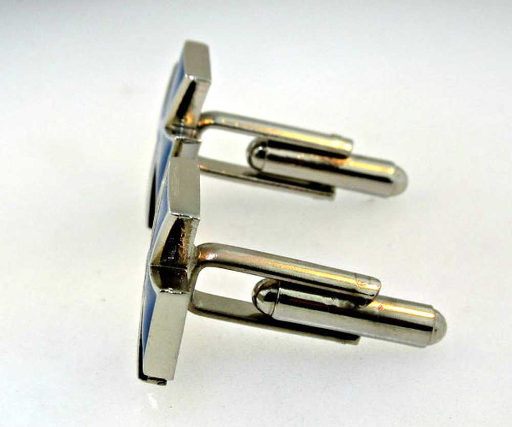 Silver Tone Metal Cross with Blue Enamel Cufflinks - image 3